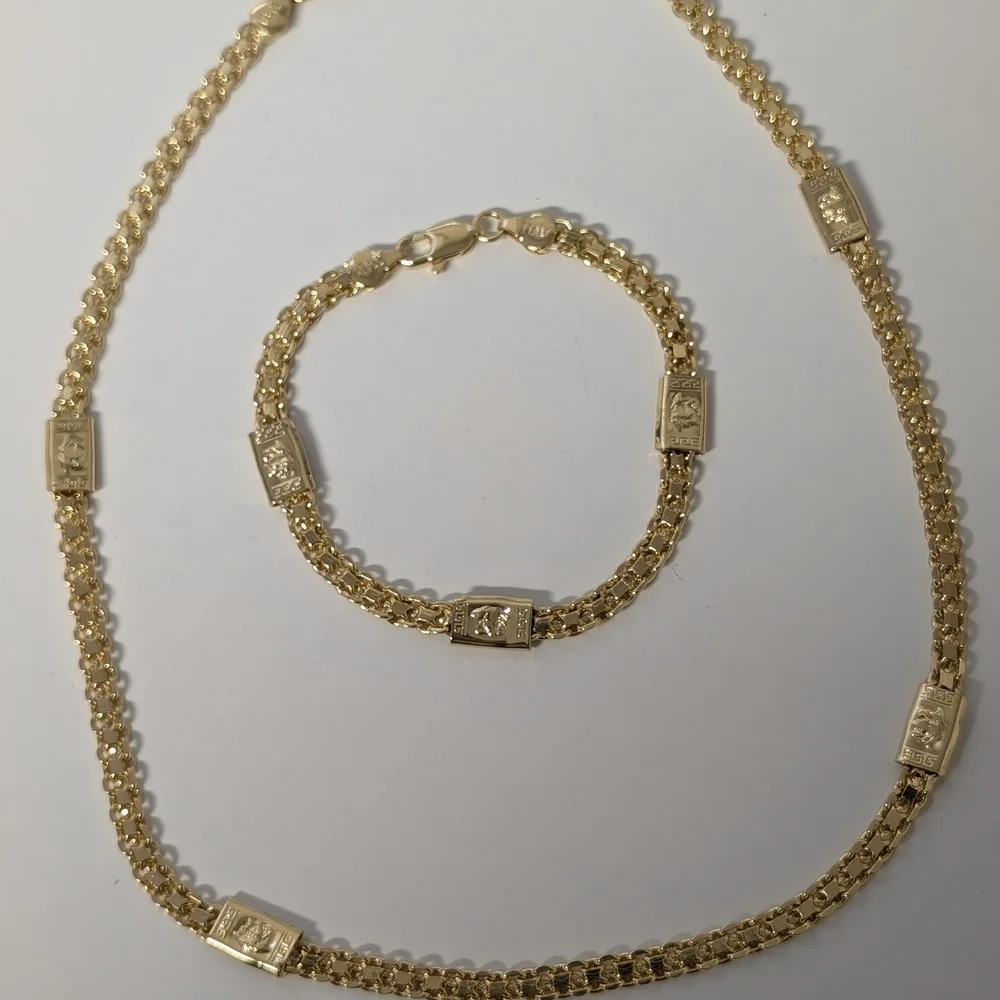 18K Italy Gold Plated Chain Necklace and Bracelet Set 750 ITALY